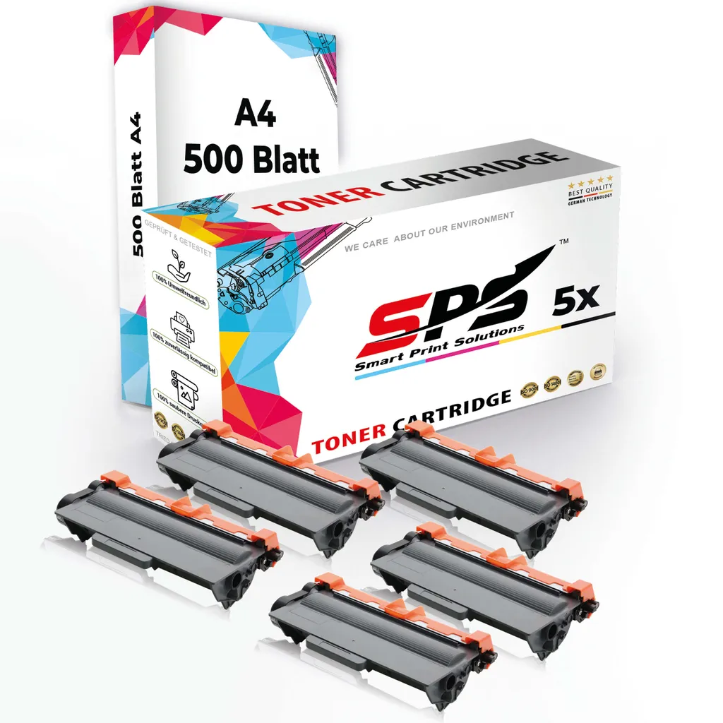 Druckerpapier A4 + 5x Multipack Set Kompatibel für Brother HL-5450 D (TN-3380) Toner-Kartusche Schwarz